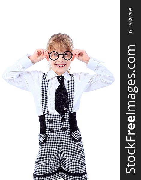 Shot of a little girl in glasses. Isolated over white background. Shot of a little girl in glasses. Isolated over white background.