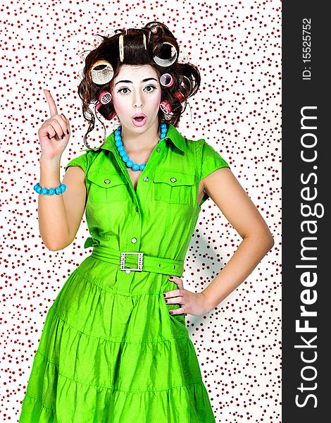 Shot of a funny woman housewife dressed in retro style. Shot of a funny woman housewife dressed in retro style.