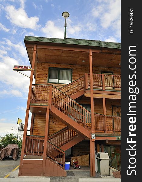 Exterior view of wooden motel. For backpacking, travel concepts. Exterior view of wooden motel. For backpacking, travel concepts.