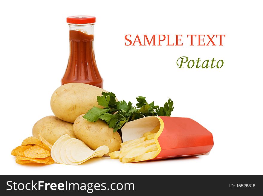 Potato chips with sauce isolated over white