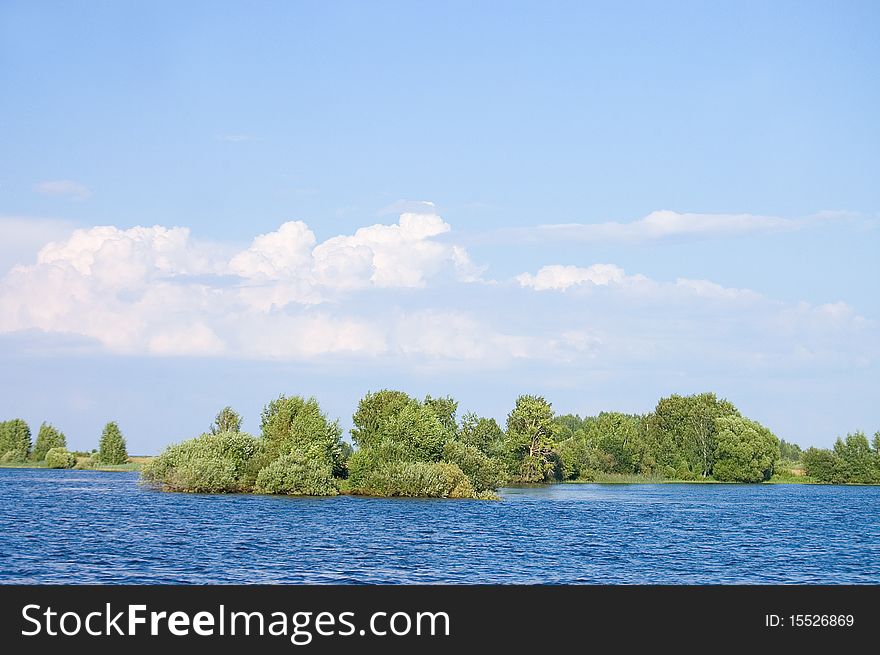 Landscape with river and blue sky