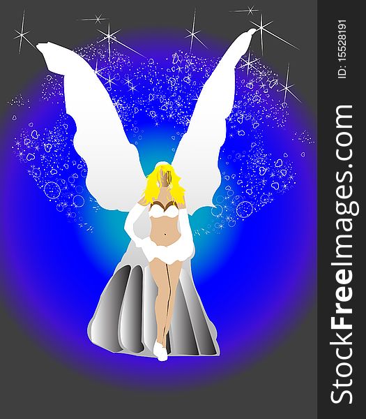 Angel girl with stars and blue backgraund