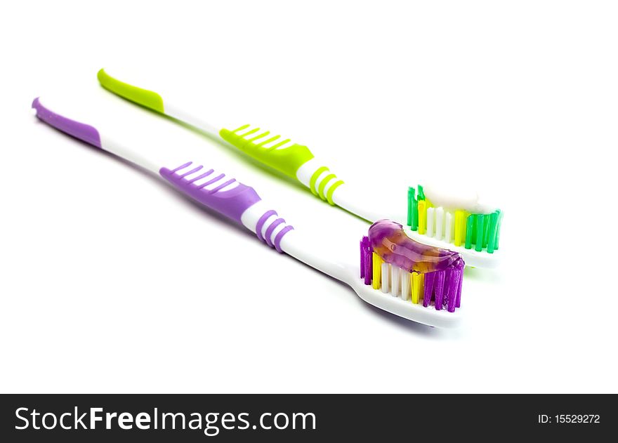 Toothbrushes on a white background