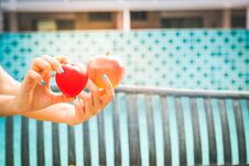 Women Holding Hearts And Apples For Good Health. Royalty Free Stock Image