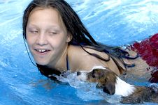 Girl Swimming With Her Dog Royalty Free Stock Images Girl Swimming With Her Dog Royalty Free Stock Images