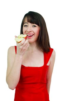 Girl With A Bitten Apple Royalty Free Stock Photo