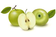 Two Green Apples With Leaves. Stock Images Two Green Apples With Leaves. Stock Images