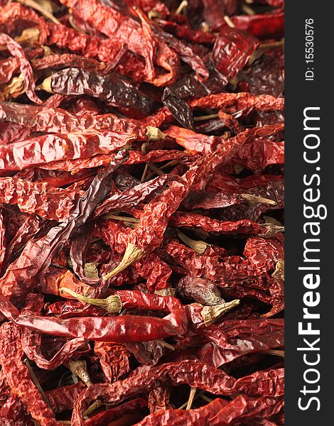 A layer of dried red chillies for background