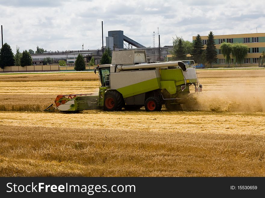 Combine which cleans the ripened cereals (wheat). Combine which cleans the ripened cereals (wheat)