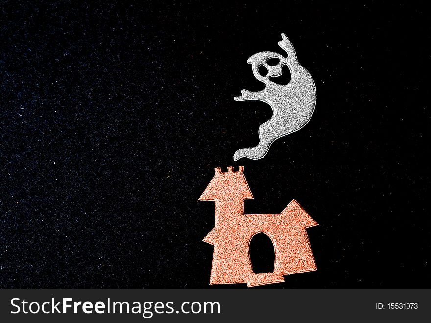 Halloween Ghost and Castle Elements on a black background with night sky