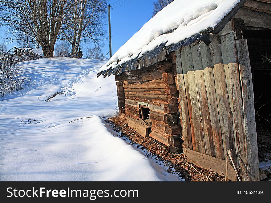 Rural house in winter wood. Rural house in winter wood