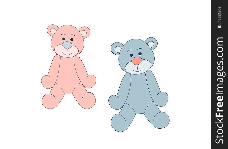 Blue and pink teddy bears for tour birthday or baby arrival design