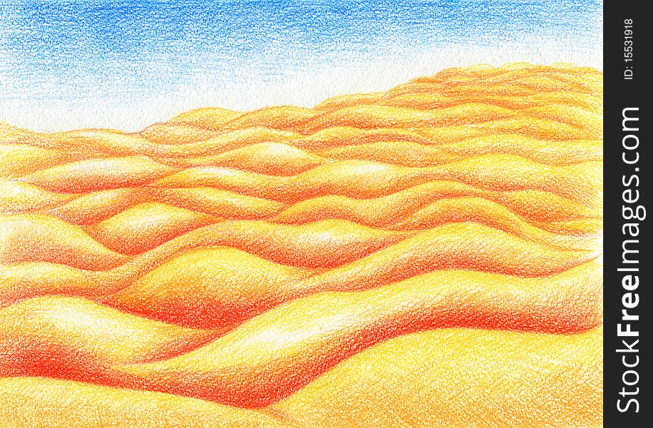 Drawn with colored pencils desert