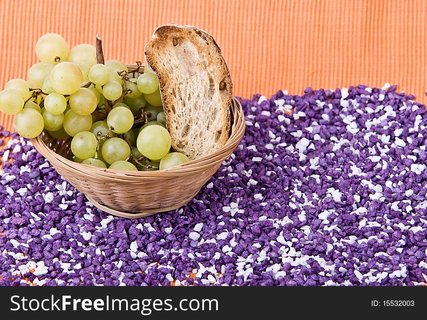 Orange Fabric With Grapes And Bread