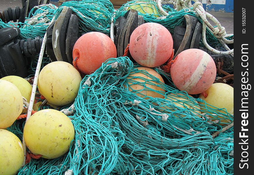 colored industrial used fishing nets