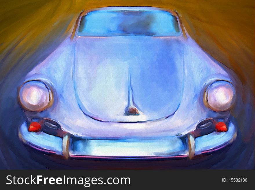 Hand drawn of a fast, sportscar; aged model, classical look. Hand drawn of a fast, sportscar; aged model, classical look