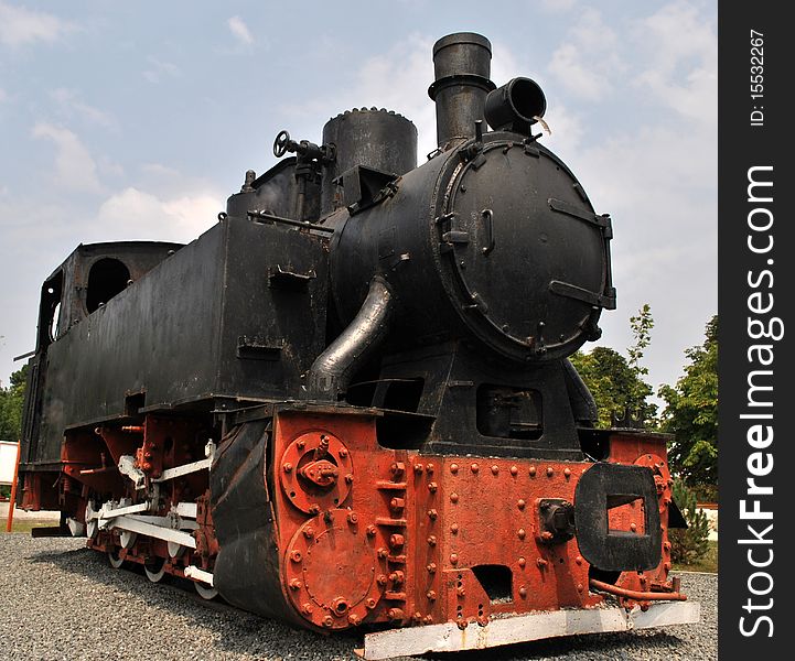 Steam locomotive transformed into a monument in the park