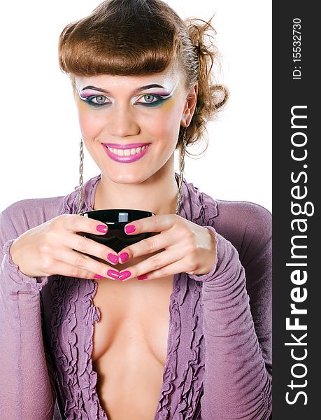 Smiling girl with coffee cup