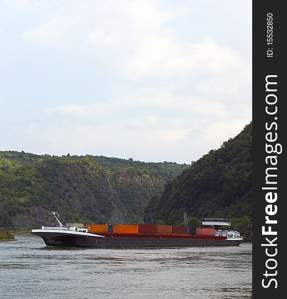 Container transport on the rhine germany. Container transport on the rhine germany