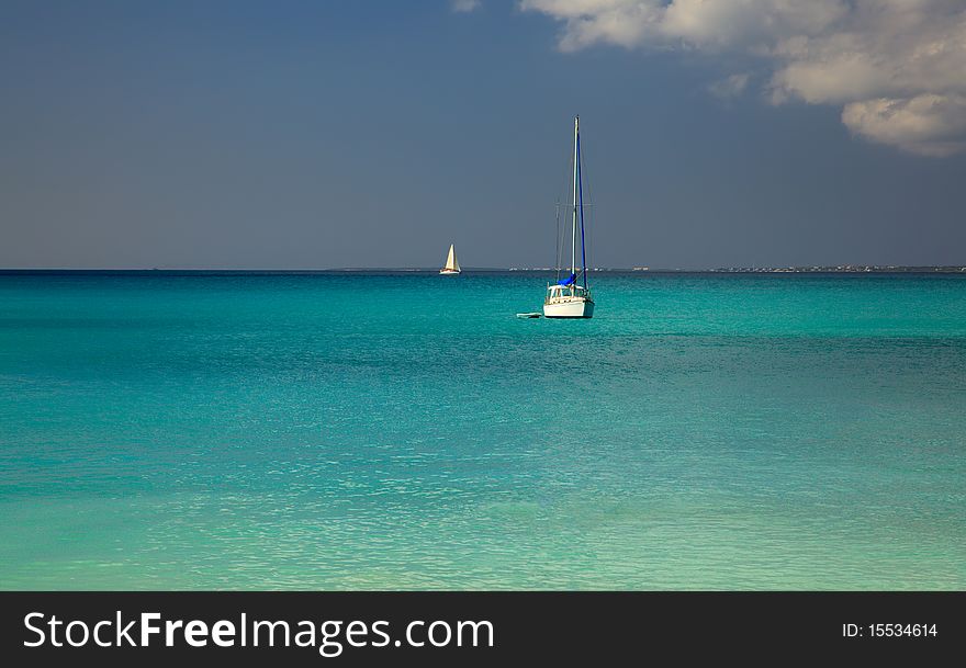 Sailboat in the beautiful Caribbean Sea. Sailboat in the beautiful Caribbean Sea