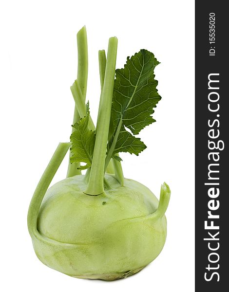 Kohlrabi on white background with light shadow.