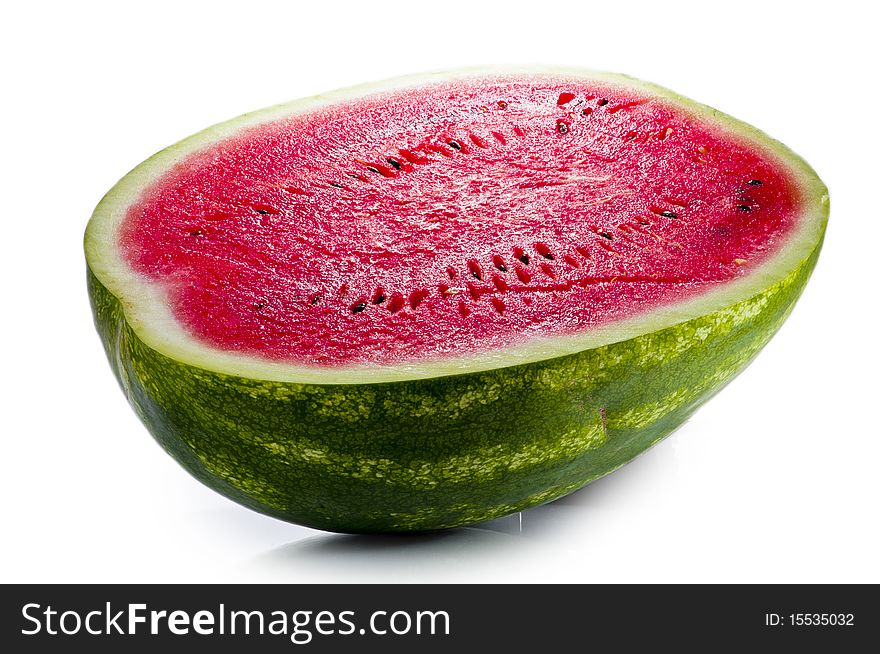 Half of a fresh juisy watermelon isolated on white background