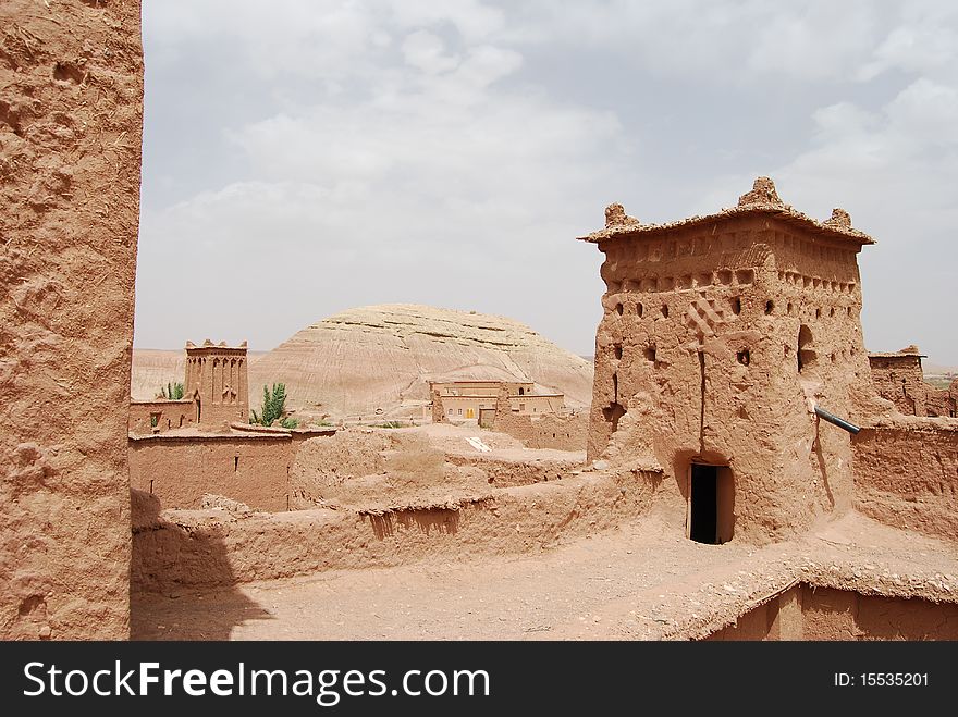 A turret on the roof of a clay building at Ait Benhaddou in Morocco. A turret on the roof of a clay building at Ait Benhaddou in Morocco