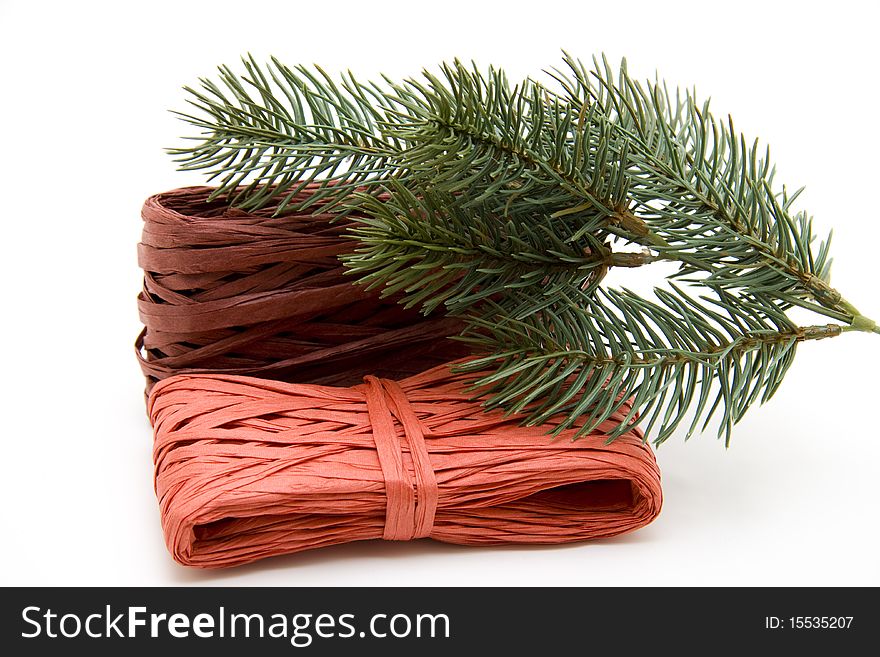 Present bows and fir branches for presents