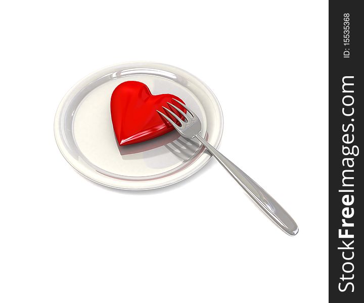 Heart on plate with fork. Heart on plate with fork