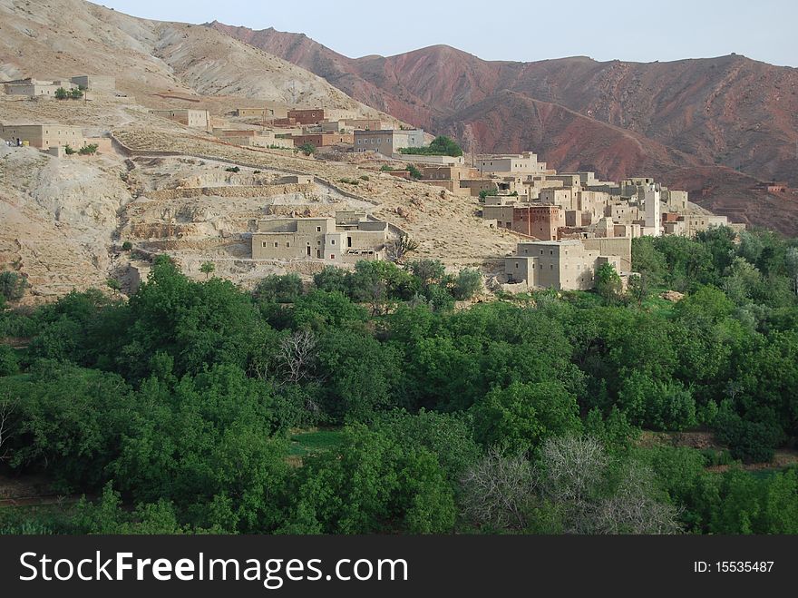 A small berber village clings to the slopes of the atlas mountains