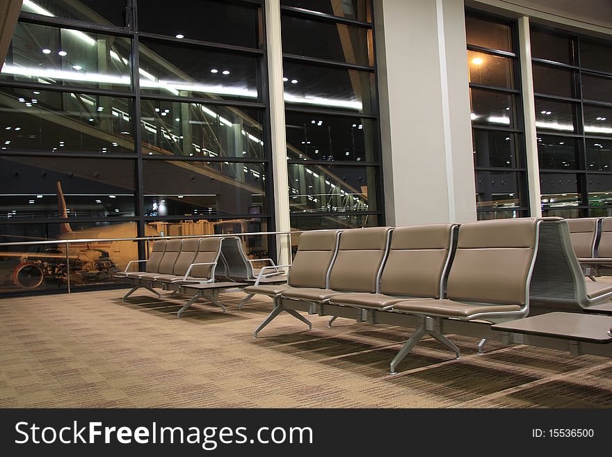 Waiting room in Shanghai Pudong international airport, China.