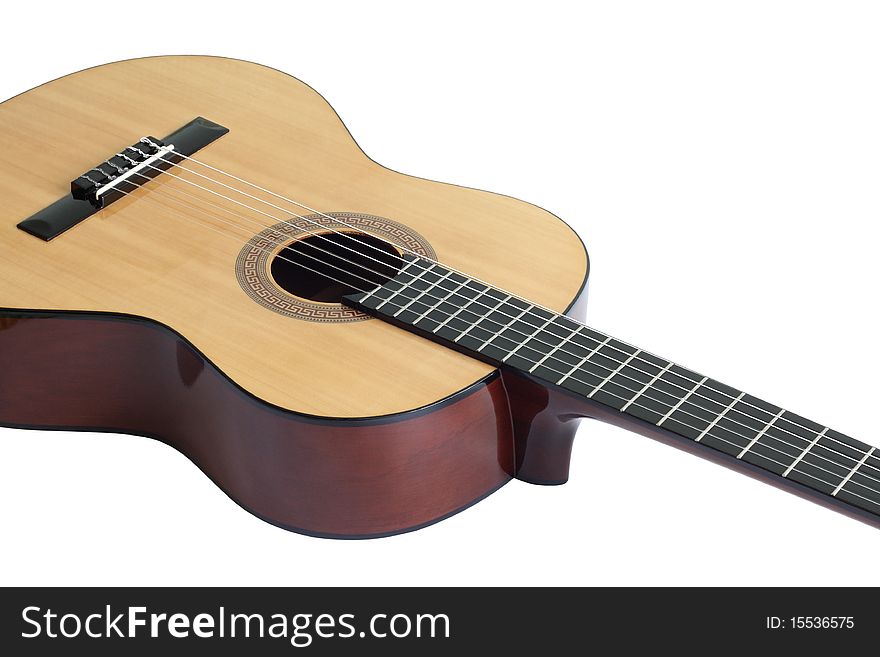Classical acoustic guitar on a white background