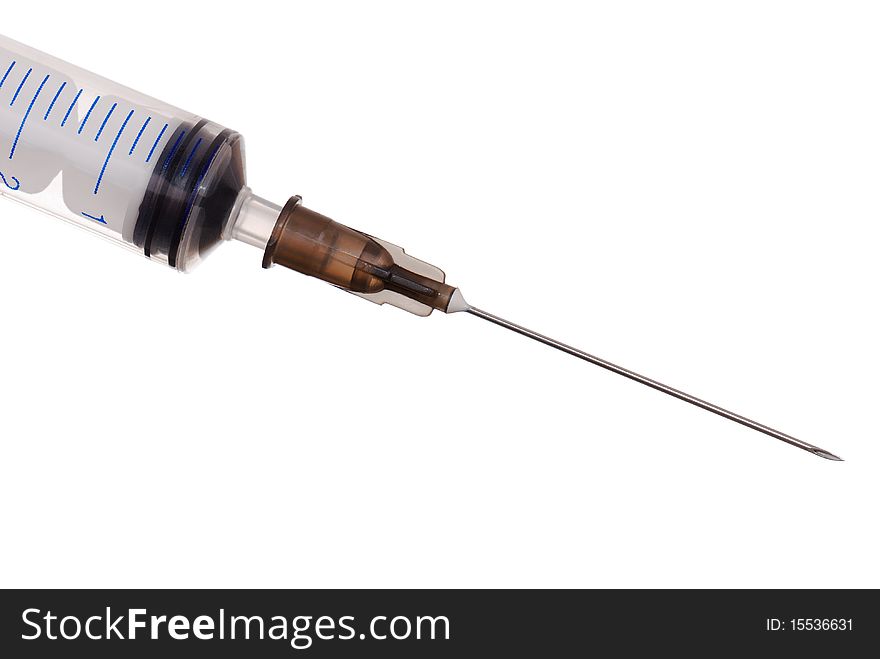 A 5ml syringe and needle isolated on a white background