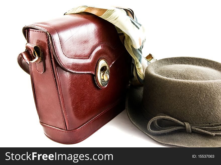 Old Hat And Bag On White Background Isolated