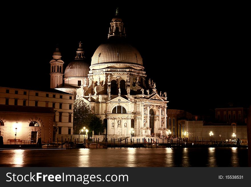 Santa Maria Della Salute at night in Venice