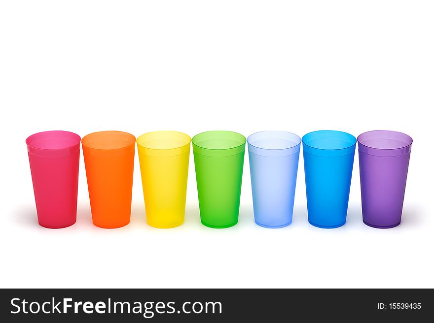 Group Of Bright Plastic Cups, Rainbow Colors