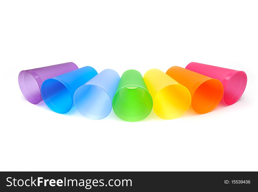 Group Of Bright Plastic Cups, Rainbow Colors