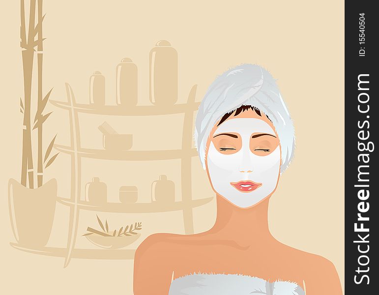 Illustration Vector Of Closed Eye Girl With Facial Mask