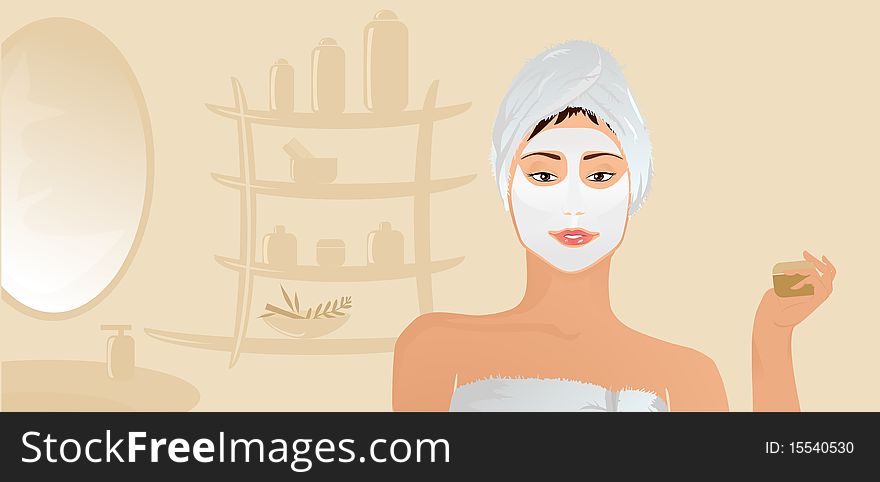 Illustration Vector Of Healthy Girl With Facial Mask