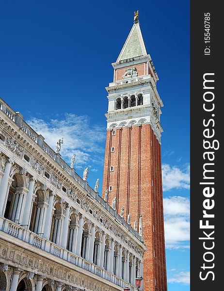 The Biblioteca Nazionale Marciana (National Library of St. Mark) and Campanile di San Marco in Venice, Italia. The Biblioteca Nazionale Marciana (National Library of St. Mark) and Campanile di San Marco in Venice, Italia.