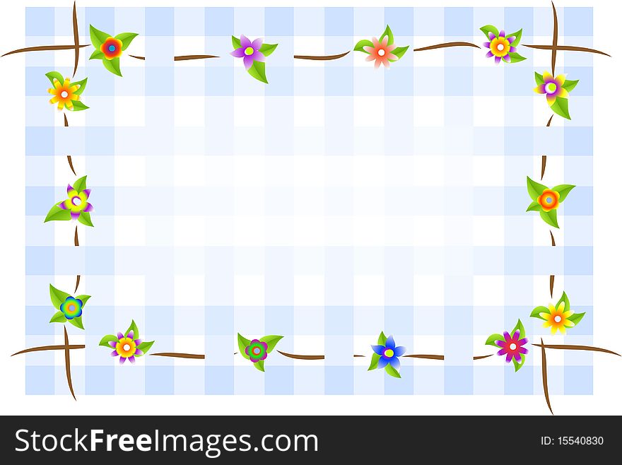 Floral background with blue squares