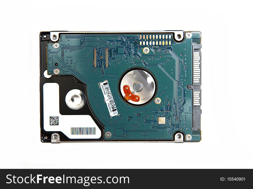 A picture of a laptop computer 2.5 SATA hard drive, isolated on white background. A picture of a laptop computer 2.5 SATA hard drive, isolated on white background