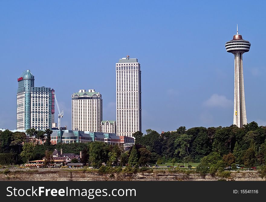 View of businesses on canadian side of niagara falls. photo taken august 2010. View of businesses on canadian side of niagara falls. photo taken august 2010