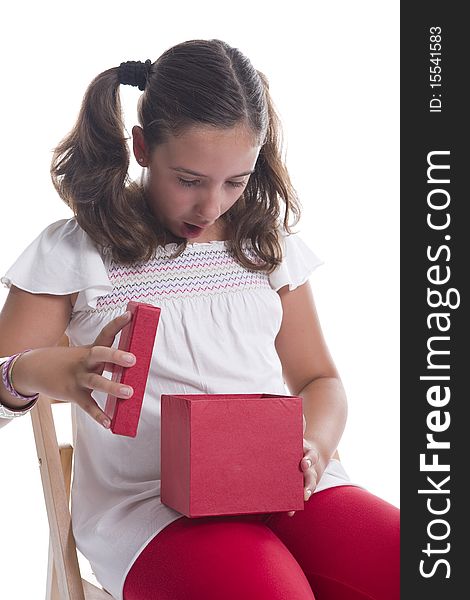 Young Girl Surprised with a Gift Box