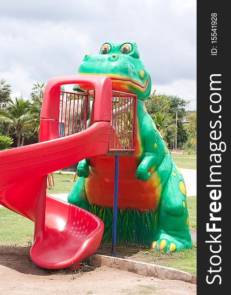 Red slide in the playground