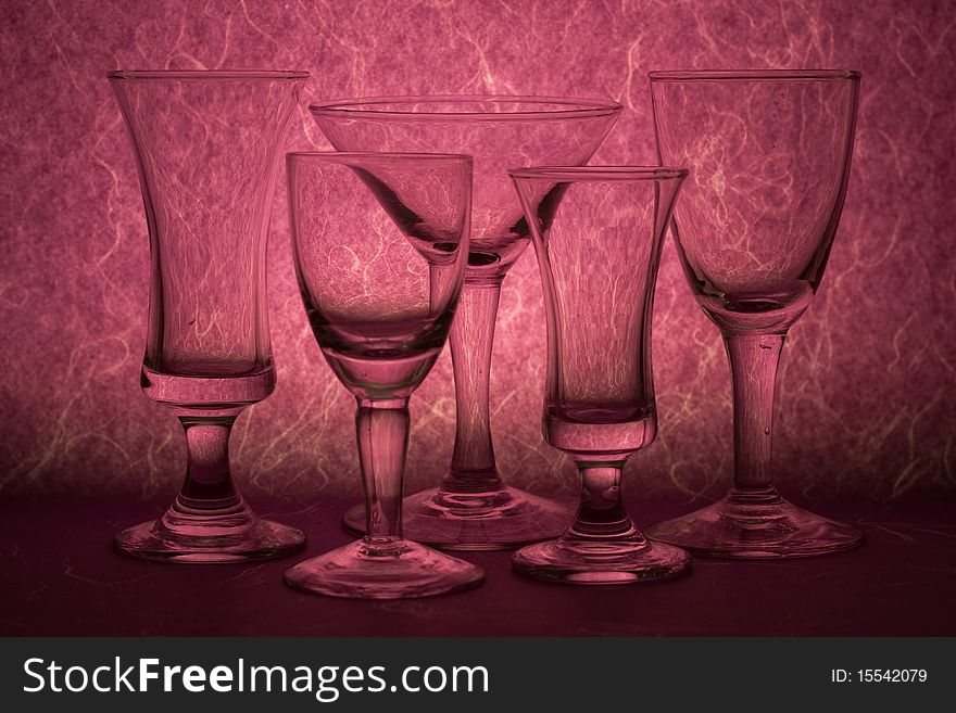 Many glass on blue background