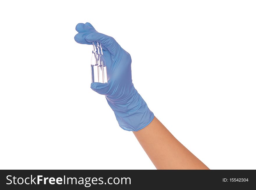 Laboratory assistant take three ampules for vaccination