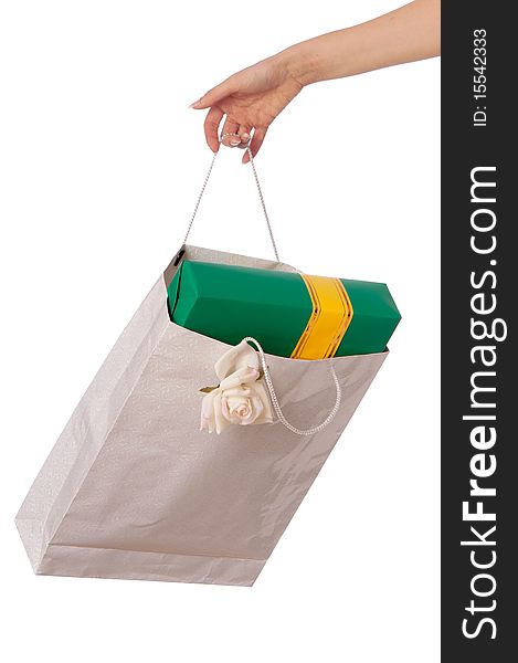 Paper bag with gifts from the supermarket