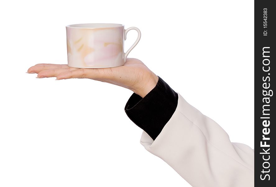 Woman takes to hand the one cup of tea