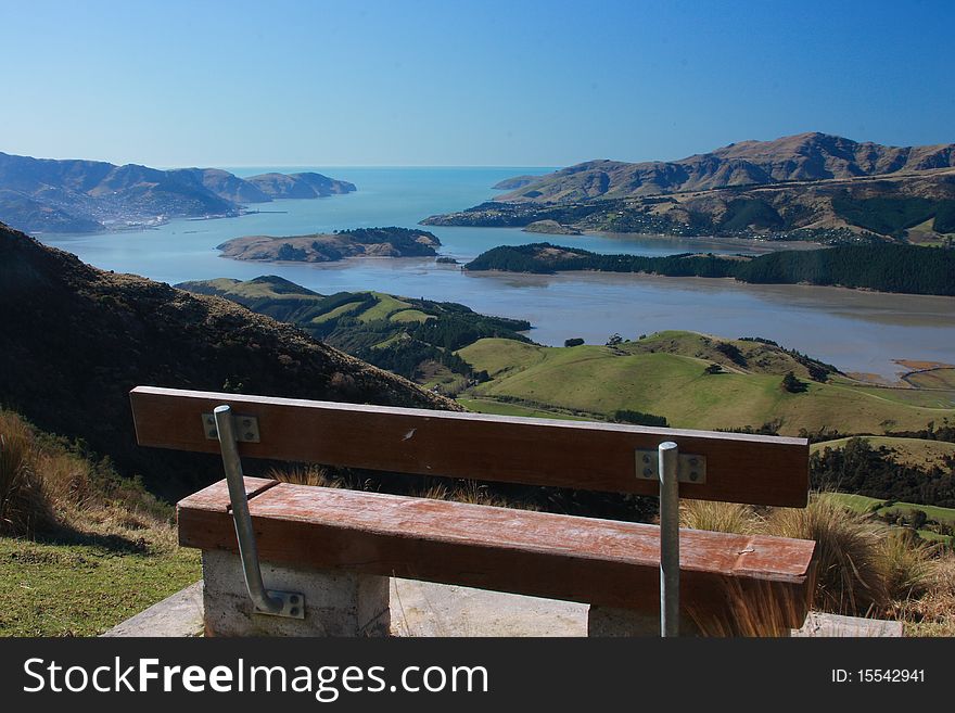 A seat overlooking Lyttelton Harbour, New Zealand. A seat overlooking Lyttelton Harbour, New Zealand.
